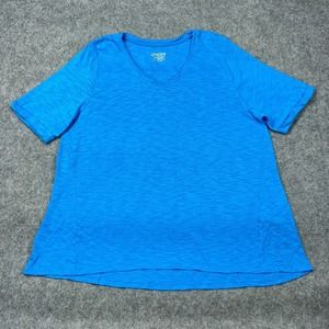Chico's Shirt Womens XXL 4 Blue Short Sleeve V Neck Tunic Oversized Lounge Top